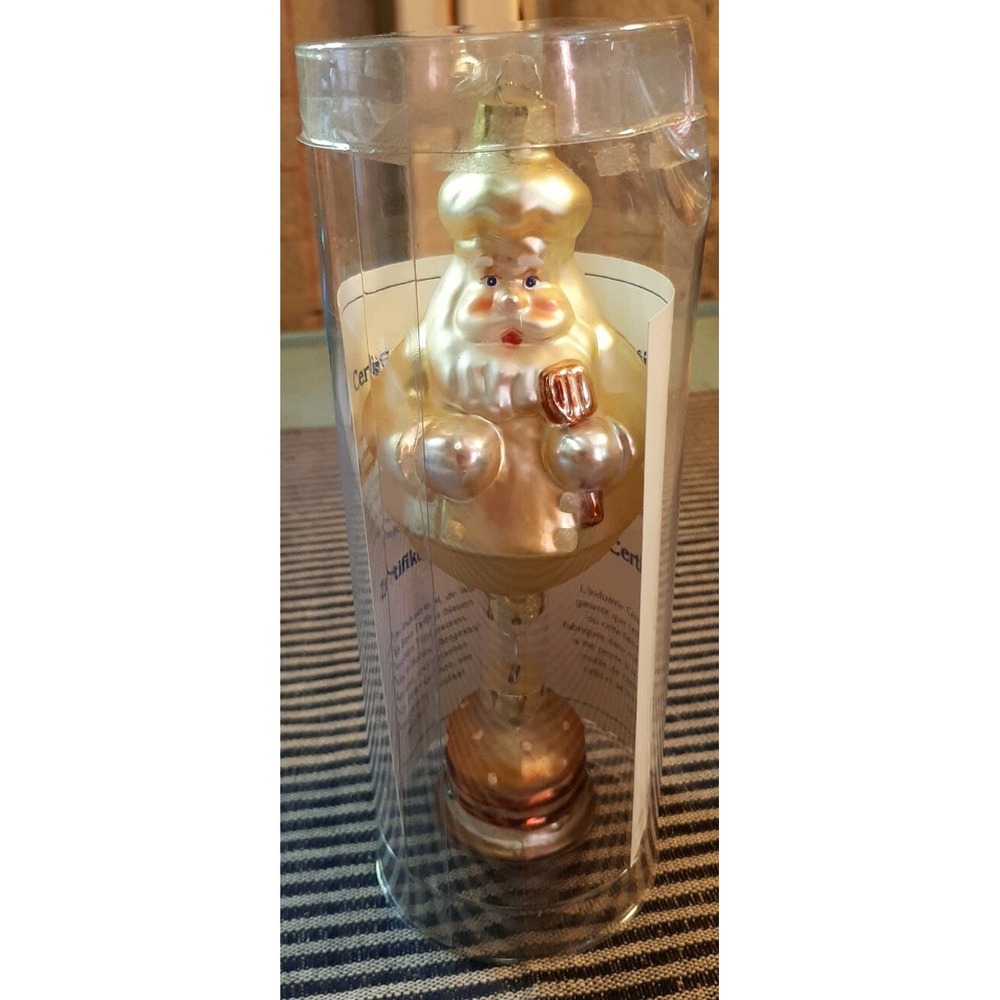 M. De Wit DELFT HOLLAND GLASS Santa & Cheeseburger Double ORNAMENT with COA